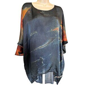Biya Johnny Was 100% Silk Tunic Blouse Top Dress S Oversized Boho Artwear
